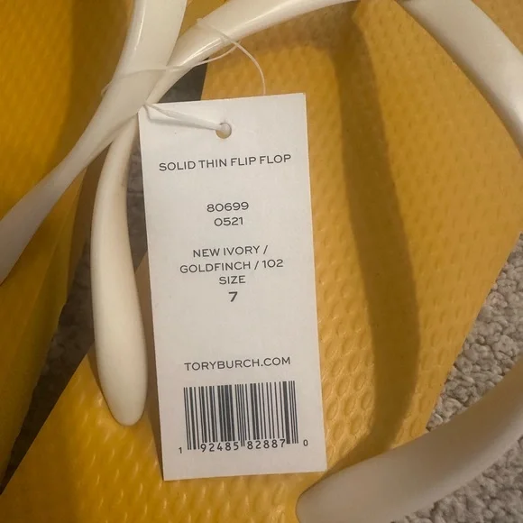 Tory Burch Mustard and Cream Flip Flops - Picture 3 of 5